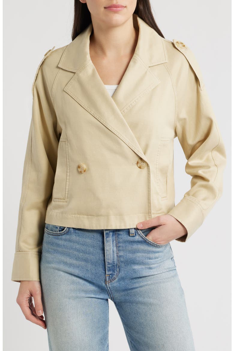 Double Breasted Crop Trench Jacket, Alternate, color, PUMICE