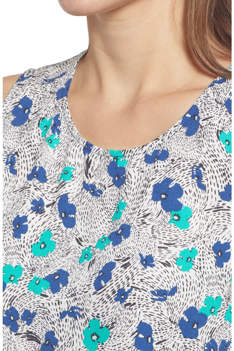 Scoop Neck Woven Shell, Alternate, color, IVORY- BLUE FLORAL