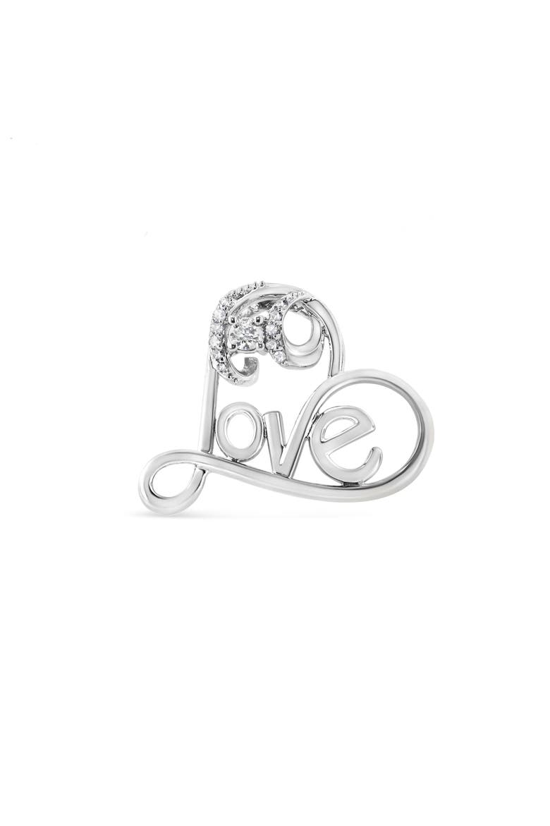 Silver 1/10 Cttw Round Diamond Accented Open Heart with Love Pendant Necklace, Alternate, color, White
