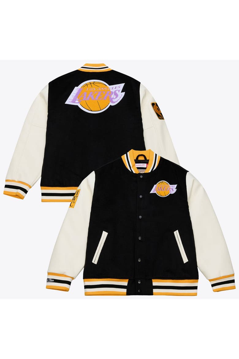 Men's Mitchell & Ness  Black/White Los Angeles Lakers Hardwood Classics Off Day Full-Snap Varsity Jacket, Main, color, Black