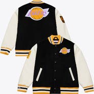Mitchell & Ness Men's Mitchell & Ness Black/White Los Angeles Lakers Hardwood Classics Off Day Full-Snap Varsity Jacket