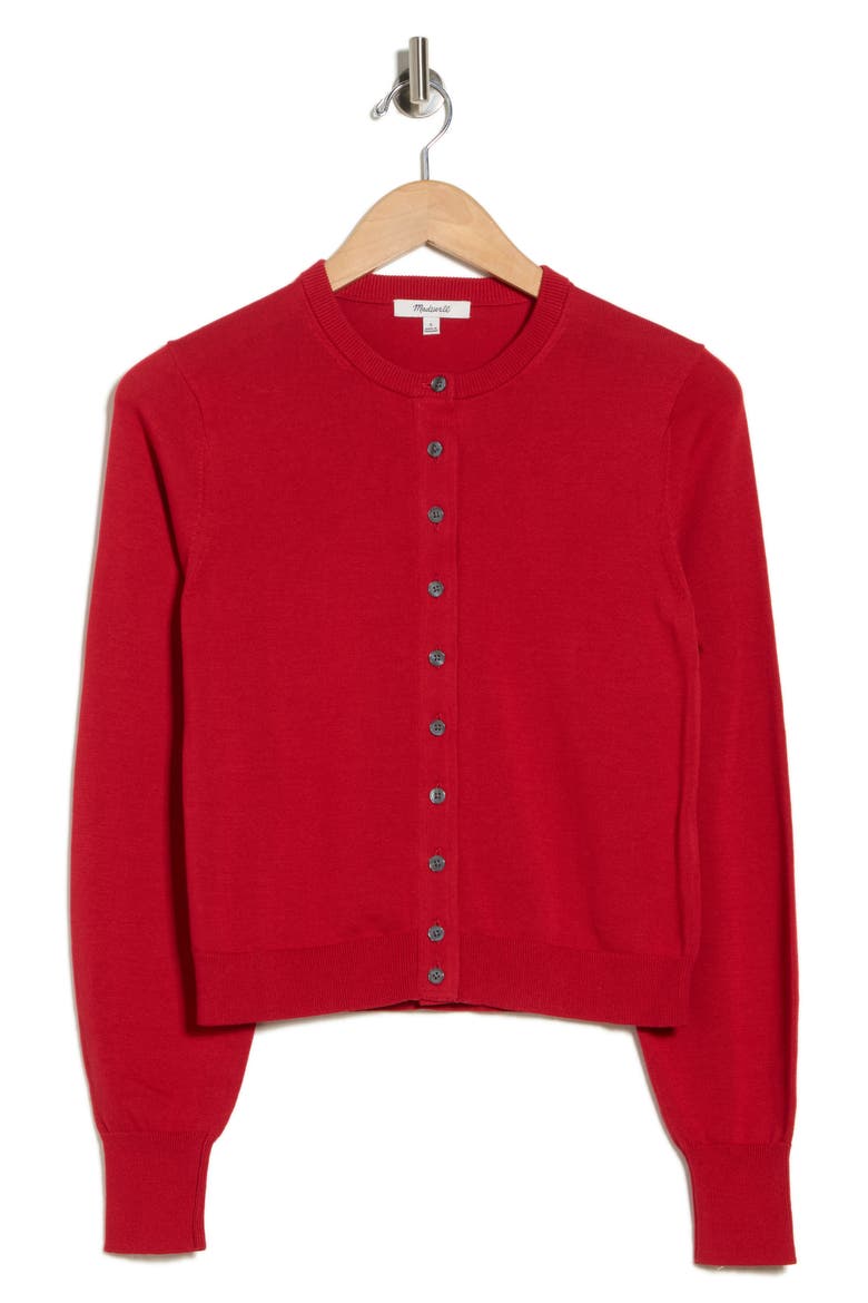 Cotton Crewneck Cardigan, Alternate, color, CHERRY RED