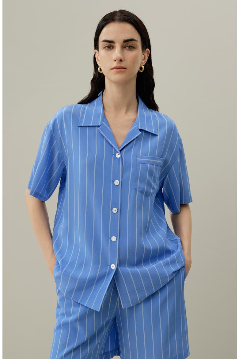 Women's Amalfi Striped Cuban Collar Silk Shirt, Alternate, color, Amalfi Stripe