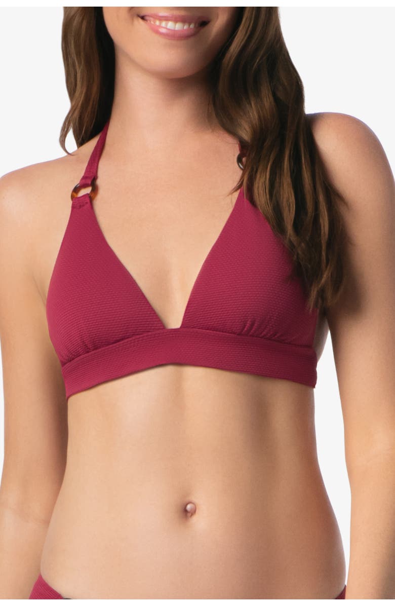 HELEN JON Tortoise Ring Banded Halter Top, Main, color, Merlot Cora Texture