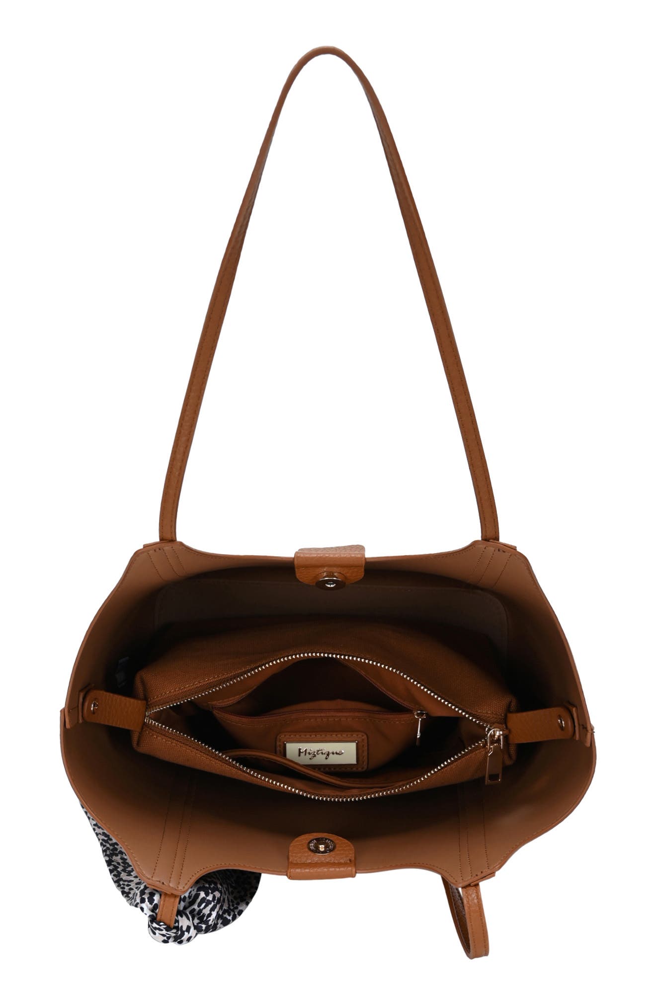 Faux Leather Tote with Scarf, Alternate, color, TAN