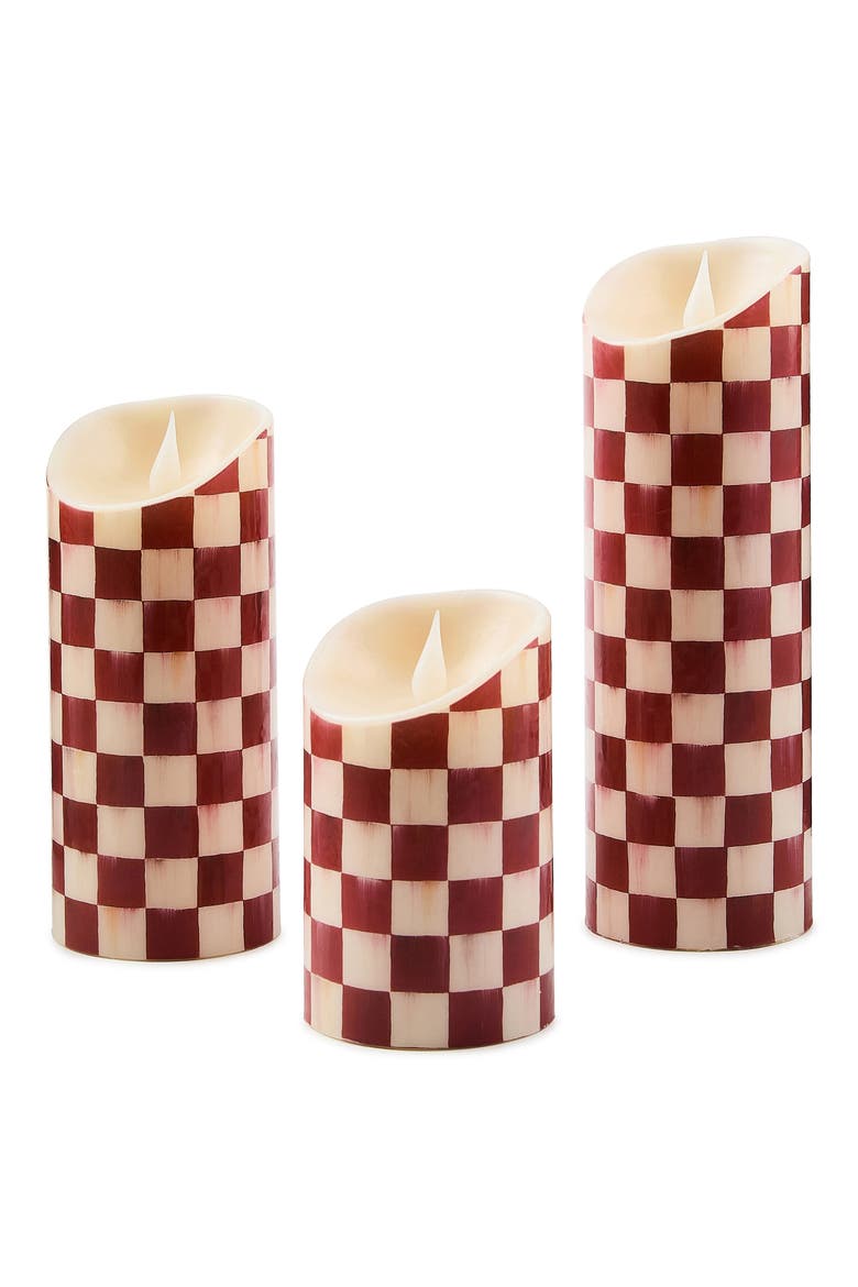 Cherry Check Flameless 9-Inch Pillar Candle, Alternate, color, CHERRY