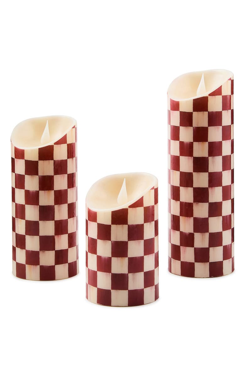 MACKENZIE CHILDS Cherry Check Flameless 9-Inch Pillar Candle, Alternate, color, Cherry