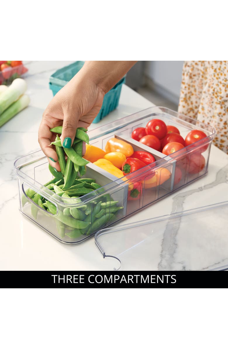 iDesign Large Fridge Organizer Bin with Removable Divider and Lid - Set of 3 - Clear/Gray, Alternate, color, Gray