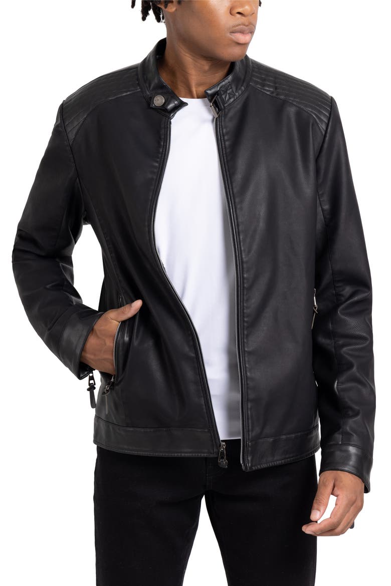Faux Leather Racing Jacket, Alternate, color, BLACK