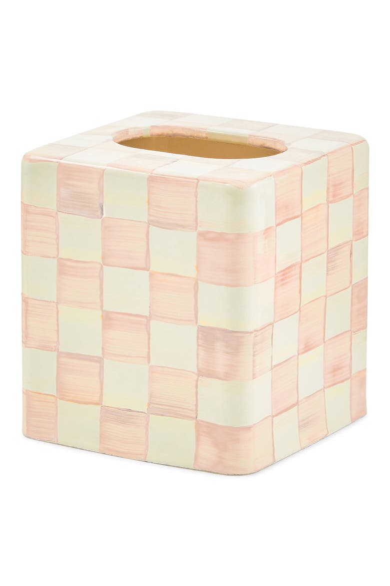 Courtly Check Boutique Tissue Box Cover, Main, color, ROSY