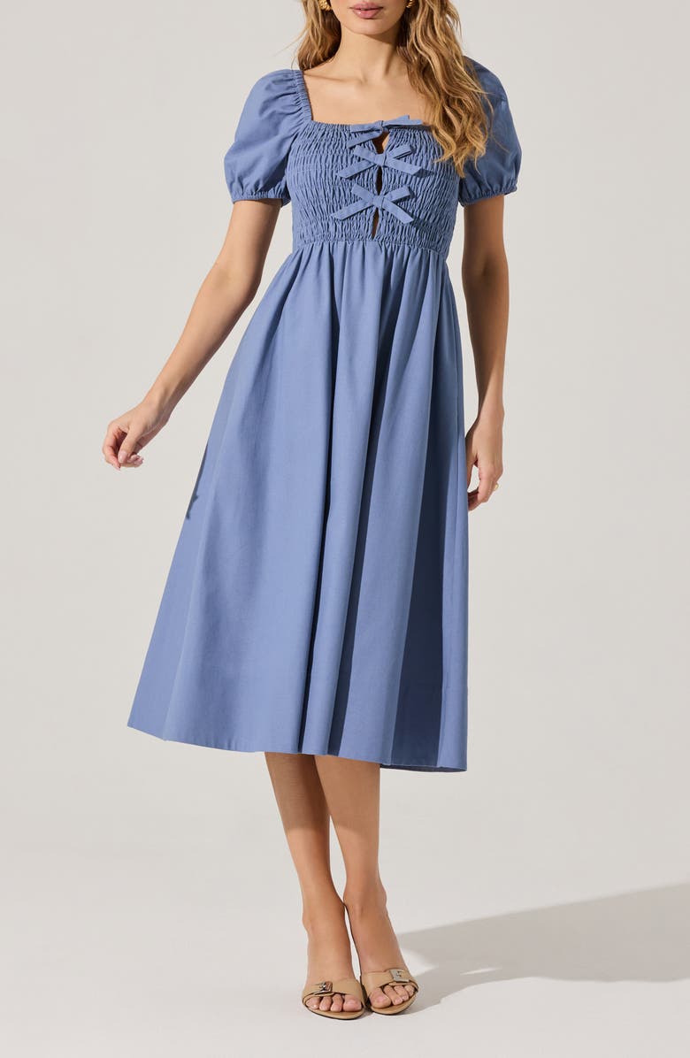 Bow Detail Smock Bodice Cotton Blend Dress