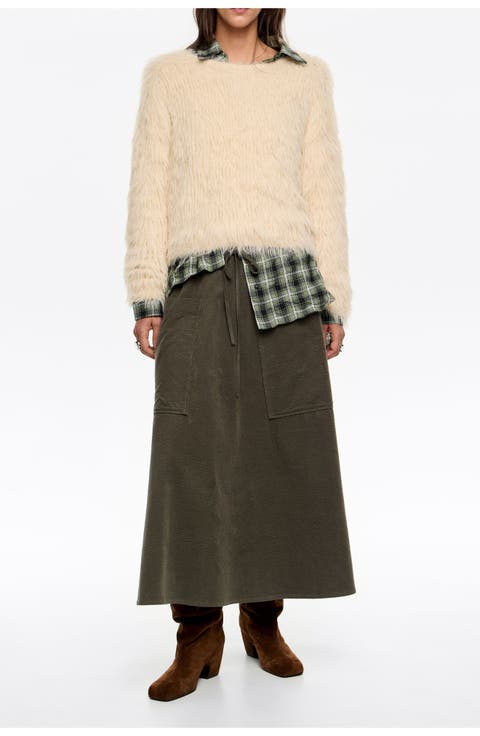 Adjustable Waist Midi Skirt