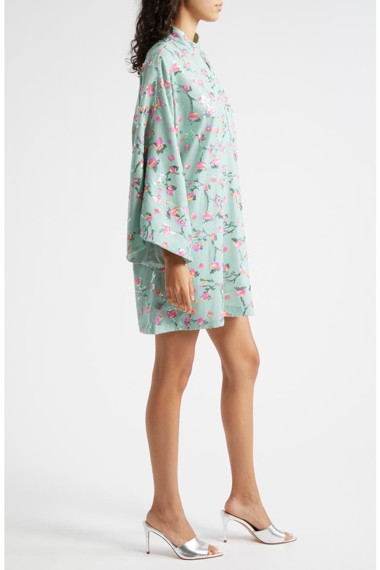 Floral Sequin Bell Sleeve Cover-Up Dress, Alternate, color, MINT PINK MULTI