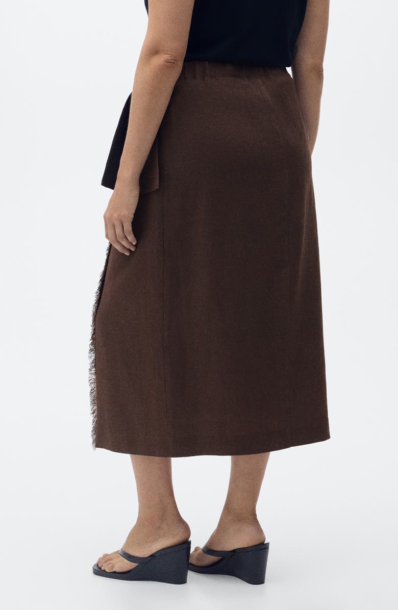 MANGO Side Tie Linen Wrap Skirt, Alternate, color, Chocolate