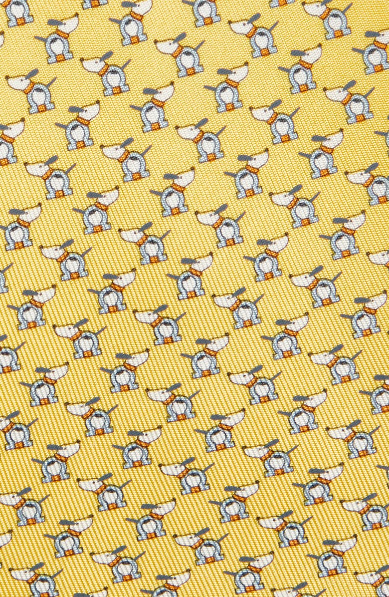 FERRAGAMO Oreste Dog Gancini Print Silk Tie, Alternate, color, F.giallo