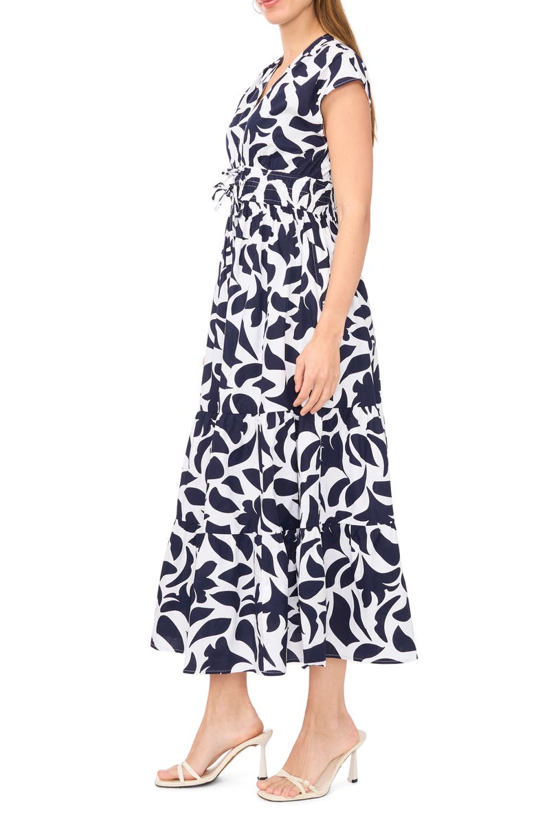 CeCe V-Neck Cotton Midi Dress, Alternate, color, Classic Navy