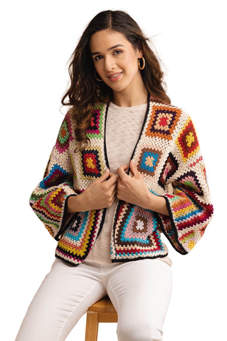 Granny Crochet Jacket, Alternate, color, WHITE MULTI
