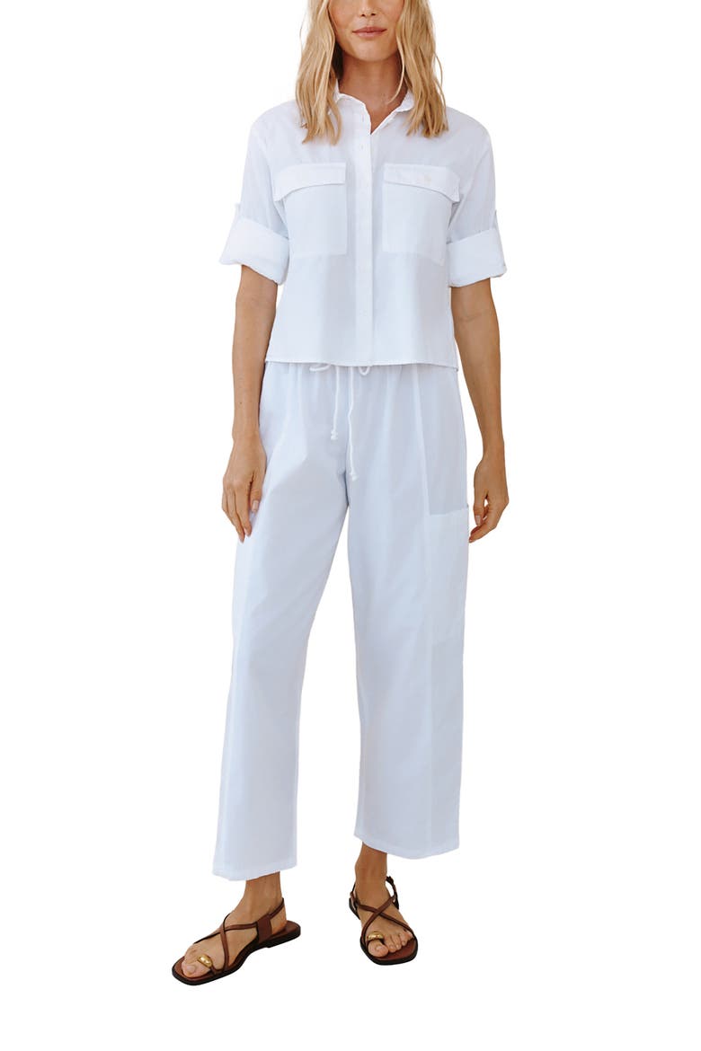 Short Sleeve Crop Utility Button-Up Shirt, Alternate, color, WHITE