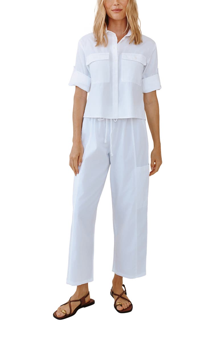 Bella Dahl Short Sleeve Crop Utility Button-Up Shirt, Alternate, color, White
