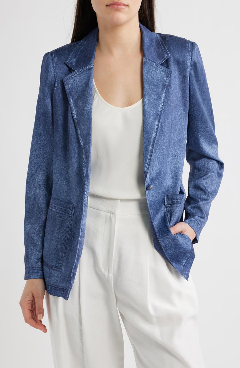 KOBI HALPERIN Veronica Denim Effect Satin Jacket, Main, color, Dark Indigo