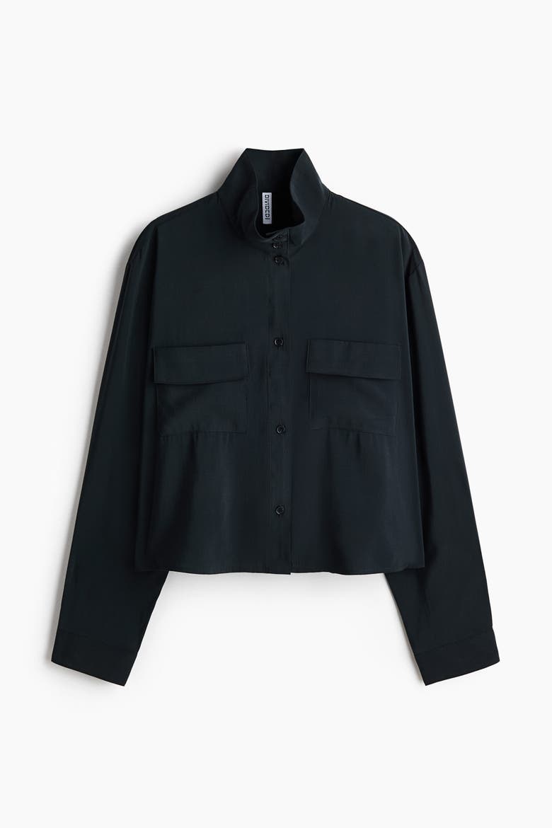 Stand-up Collar Viscose-blend Shirt, Alternate, color, Dark gray