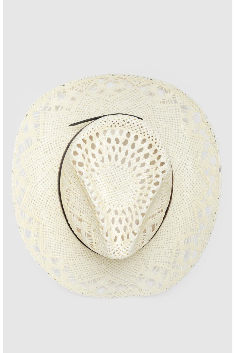 Twister Breeze  Handwoven Straw Sun Hat - Bohemian Summer Cowboy Hat, Alternate, color, White  / Brown
