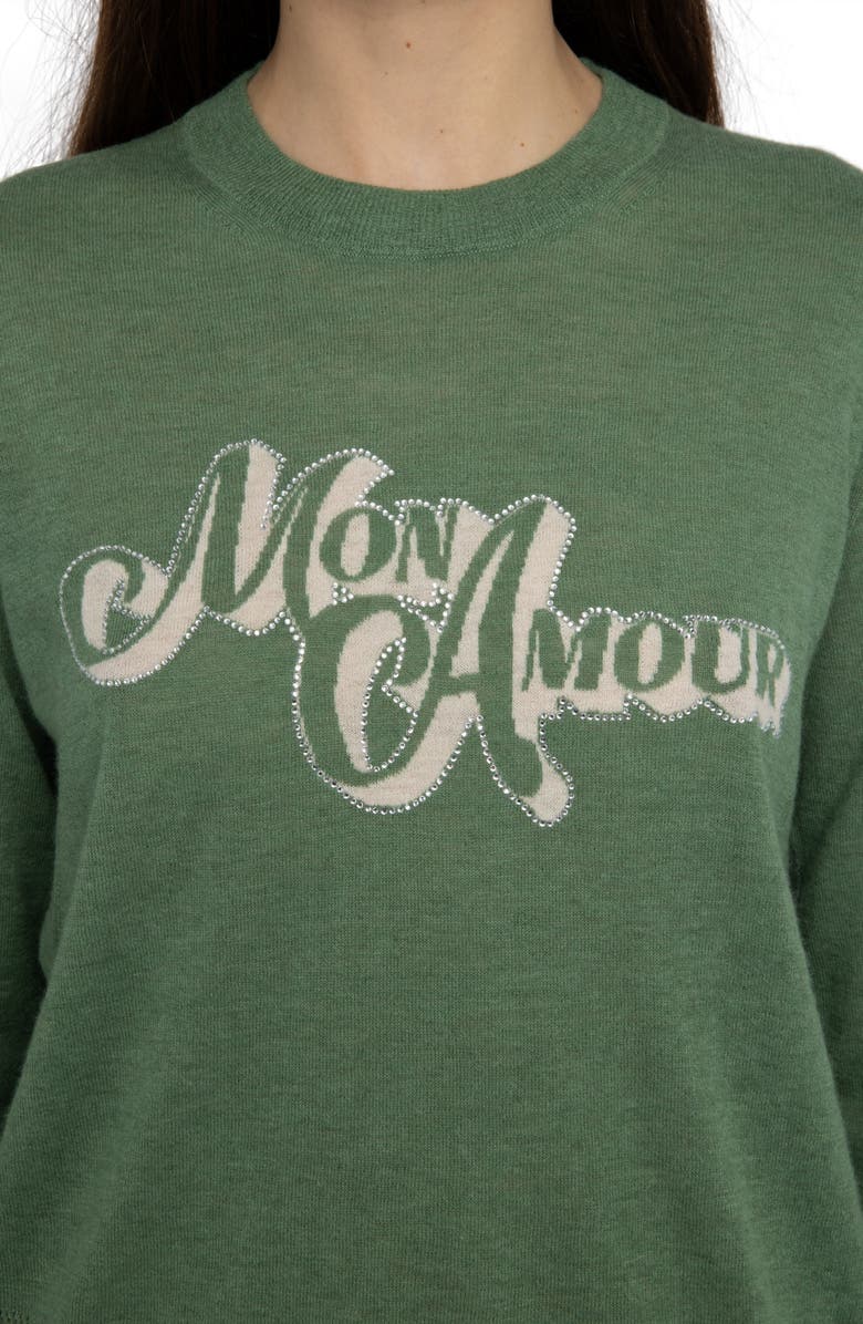 Zadig & Voltaire Miss CP Mon Amour Embellished Cashmere Graphic Sweater, Alternate, color, Verveine