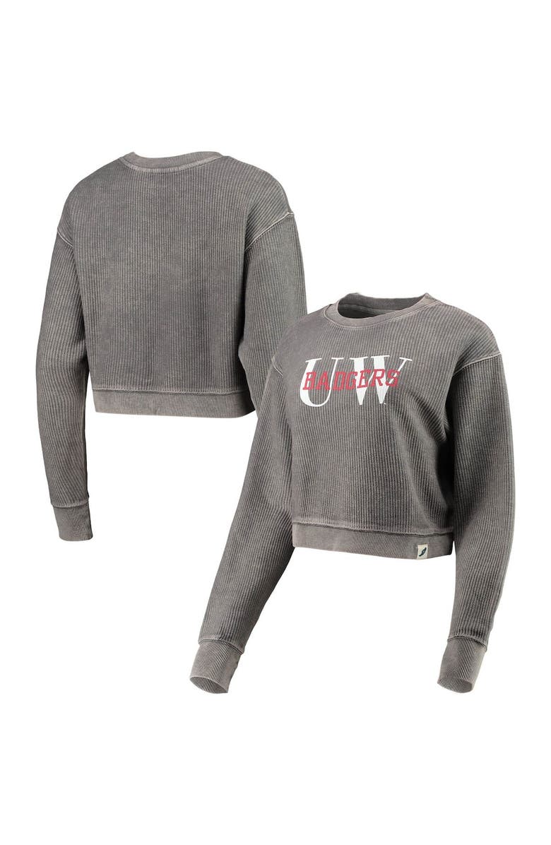 LEAGUE COLLEGIATE WEAR Women's League Collegiate Wear Graphite Wisconsin Badgers Classic Corded Timber Crop Pullover Sweatshirt, Main, color, 