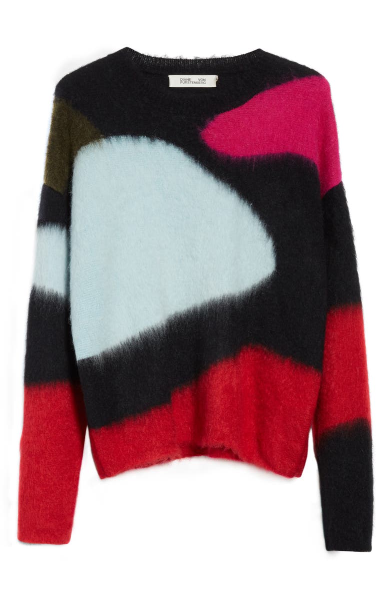 Diane von Furstenberg Intarsia Sweater, Alternate, color, Duck Egg Multi