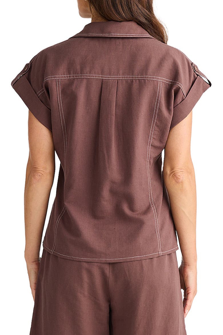 Portia Stripe Button-Up Shirt, Alternate, color, CHOCOLATE