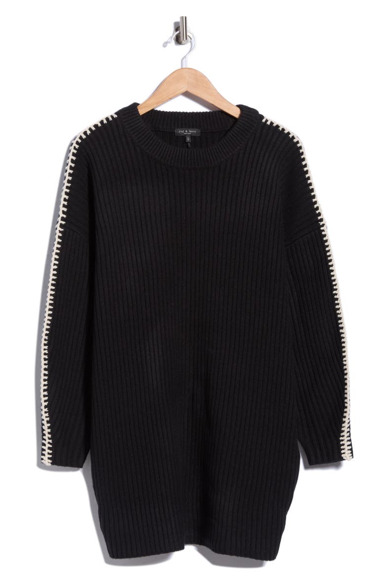 Ingrid Crewneck Wool Minidress, Main, color, BLACK