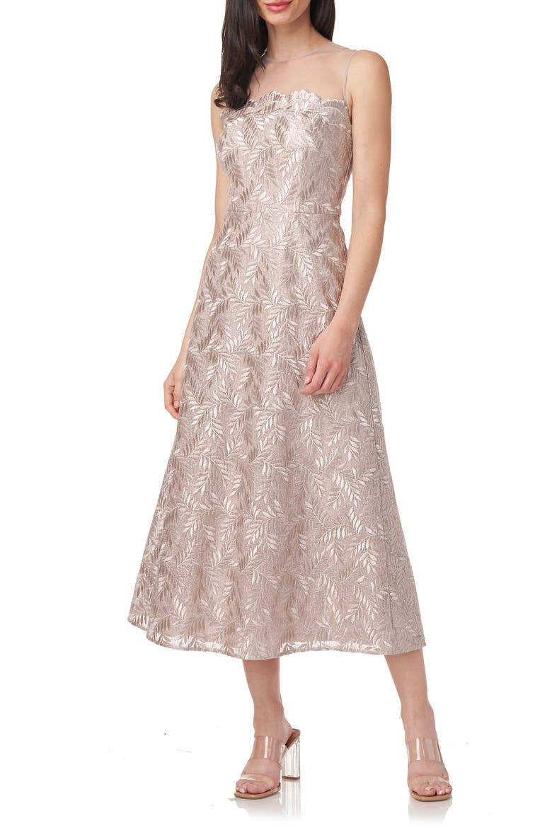Rosie Embroidered Midi Cocktail Dress, Alternate, color, SILVER