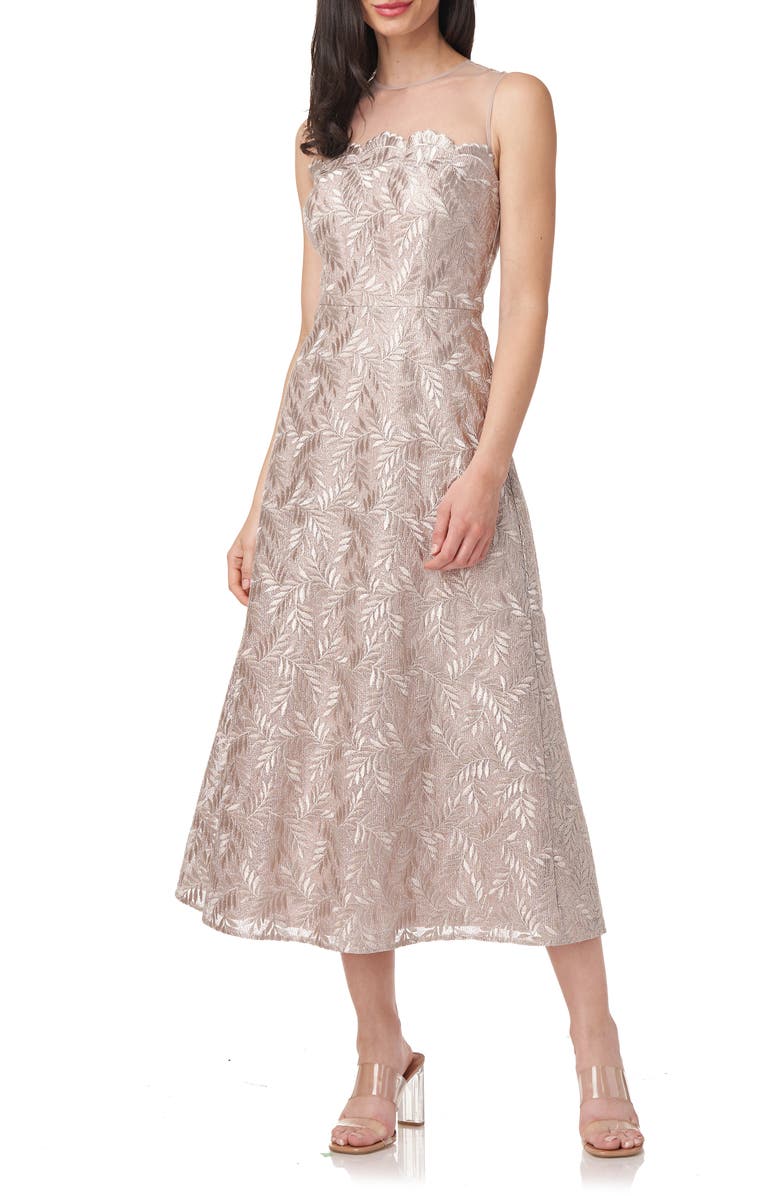 JS Collections Rosie Embroidered Midi Cocktail Dress, Alternate, color, Silver