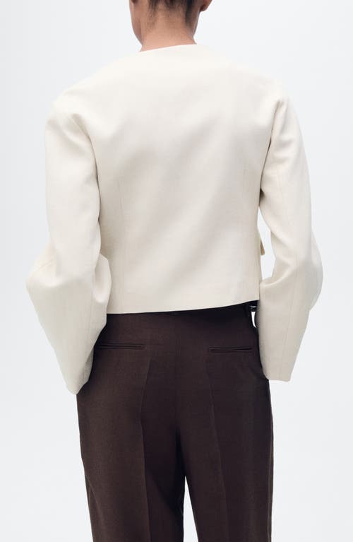 Mango Buttoned Linen Blend Jacket In Gray