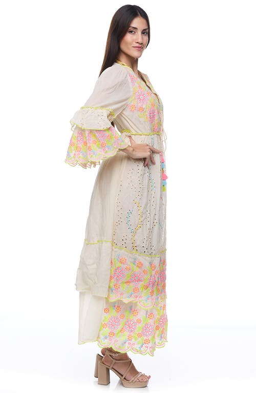 Ranee's Ranees Ruffle Sleeve Eyelet Maxi Dress In Ivory