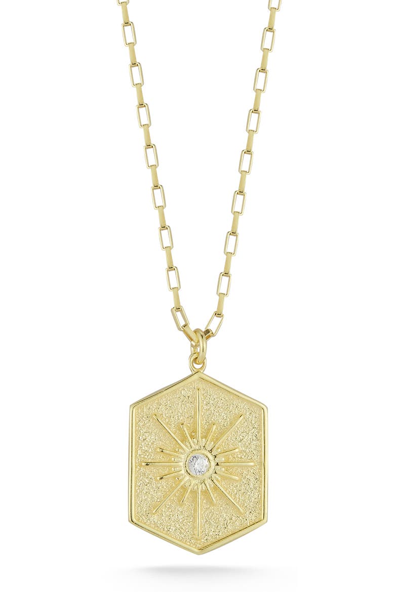 Cubic Zirconia Starburst Medallion Pendant Necklace, Main, color, GOLD