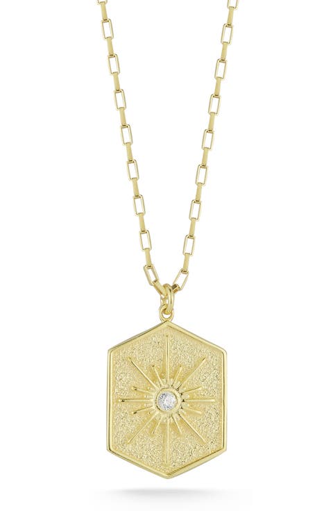 Cubic Zirconia Starburst Medallion Pendant Necklace