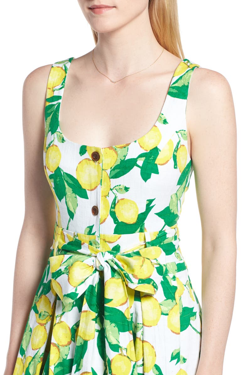 1901 Button Front Lemon Print Dress, Alternate, color,