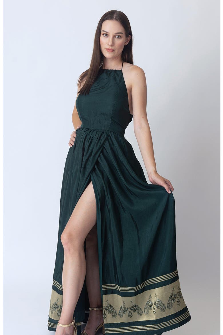 Ceres Halter Long Dress with Slit, Alternate, color, Green