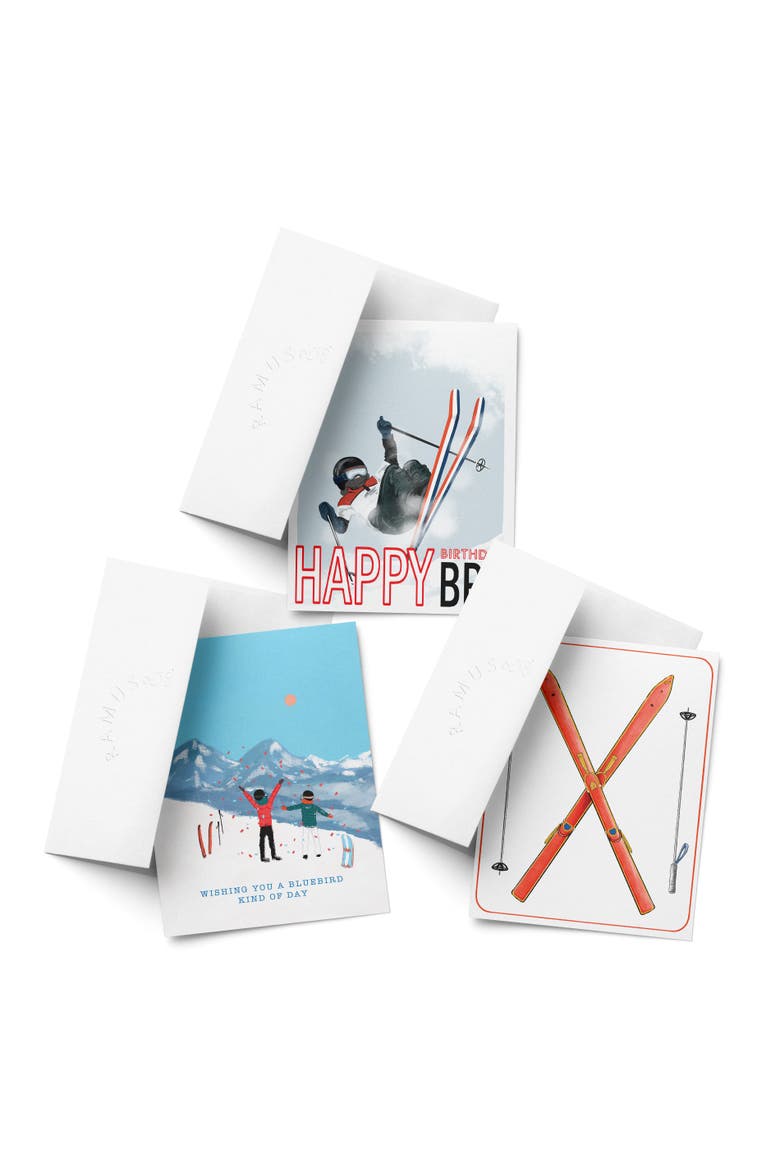 Birthday Greeting Card Pack (3ct) "Skier, Bluebird, Skis", Main, color, Multi-Pack