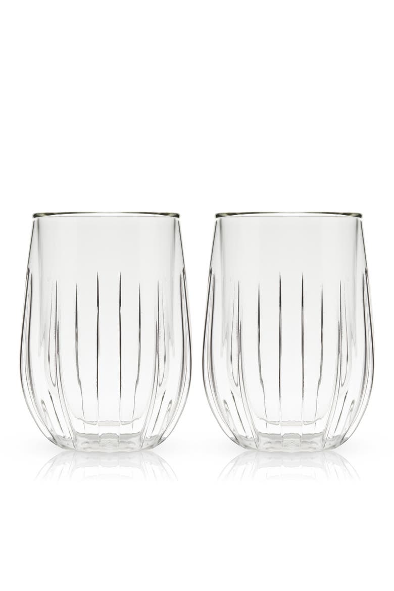 Double Walled Stemless Wine Glasses Set of 2, Main, color, Clear