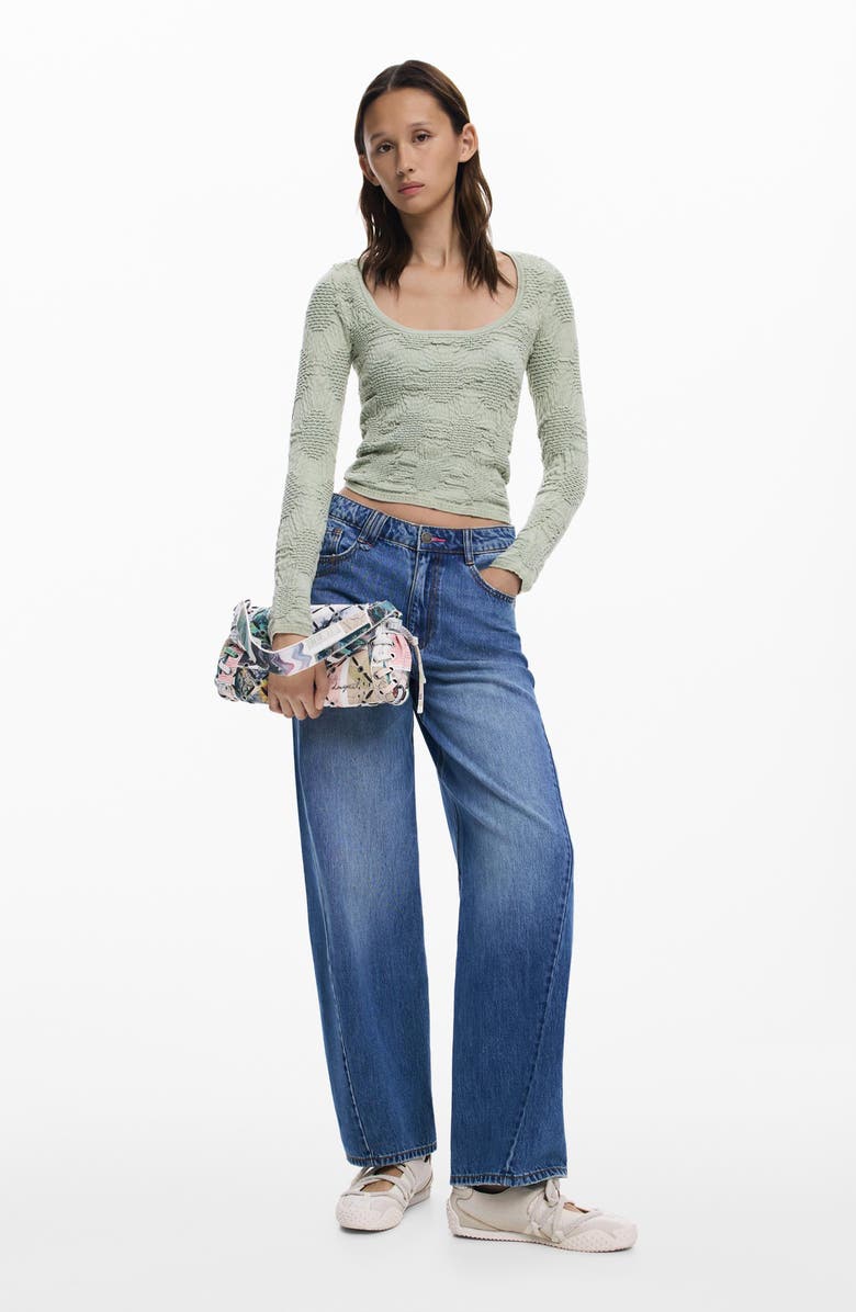 Desigual Textured Scoop Neck Top, Alternate, color, Water Green