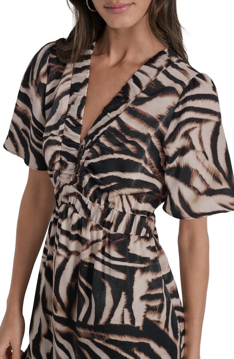 DKNY Print V-Neck Maxi Dress, Alternate, color, Blurred Zebra