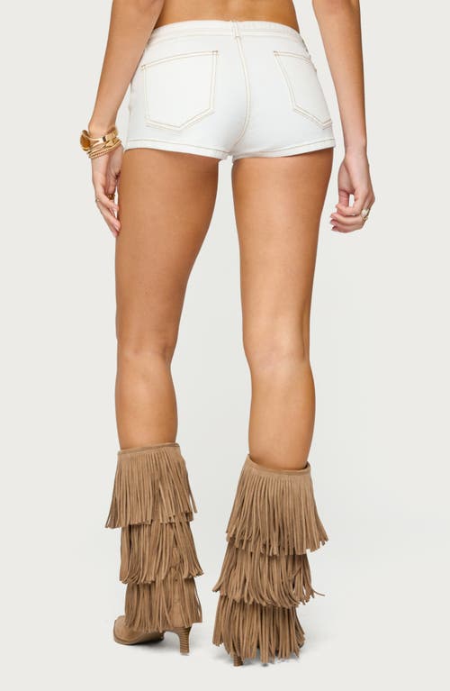 Edikted Ciel Belted Low Rise Denim Micro Shorts In White