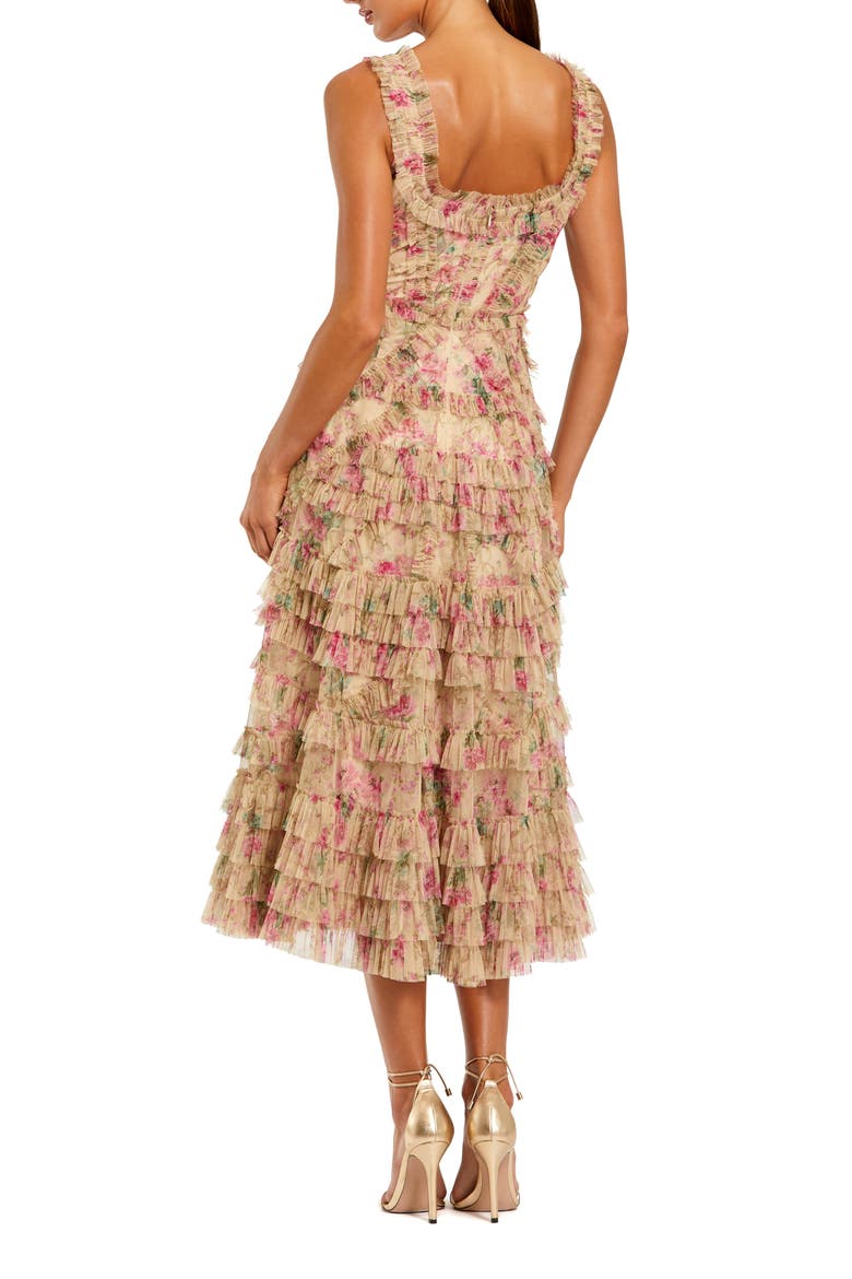 Women's Floral Printed Sleeveless Ruffle Midi Dress, Alternate, color, Beige Multi