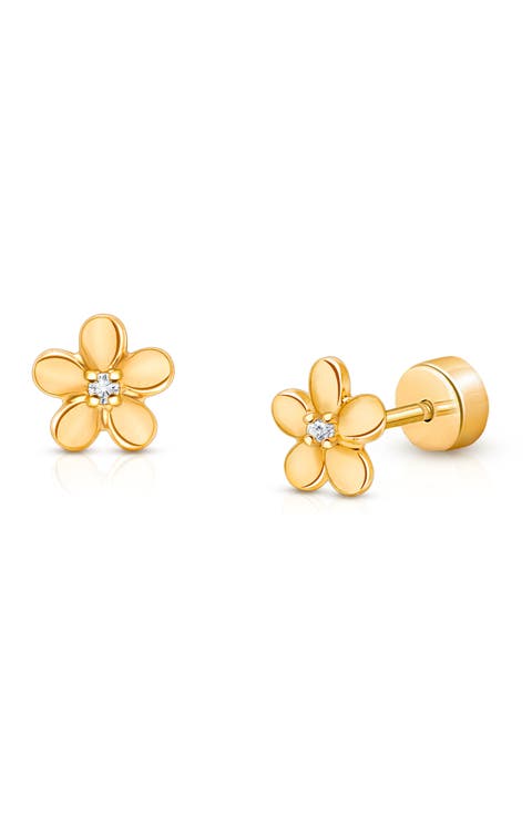 14K Gold on Titanium Golden Petals Stud Screw Back Earrings