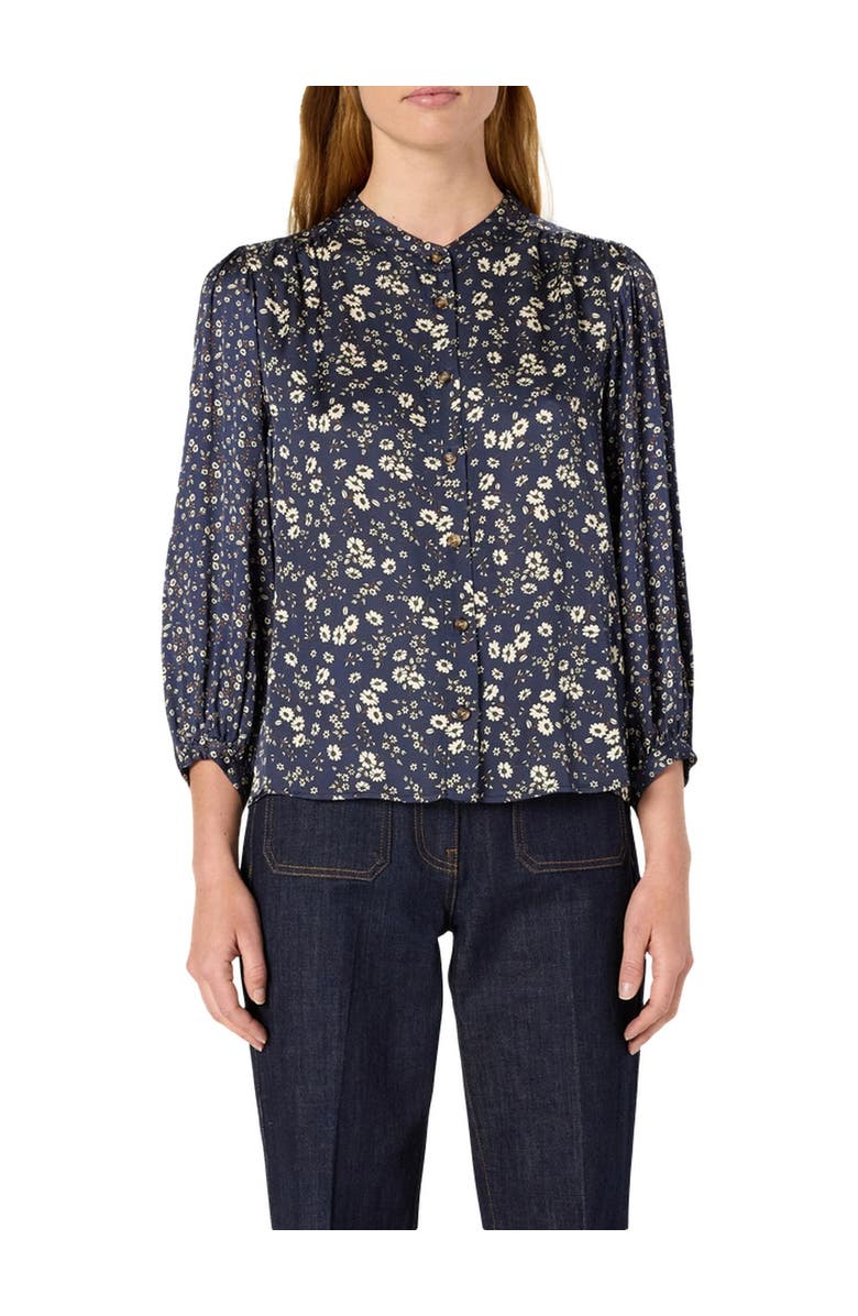 GERARD DAREL Anaelle Floral Mandarin Collar Shirt, Alternate, color, Navy Blue