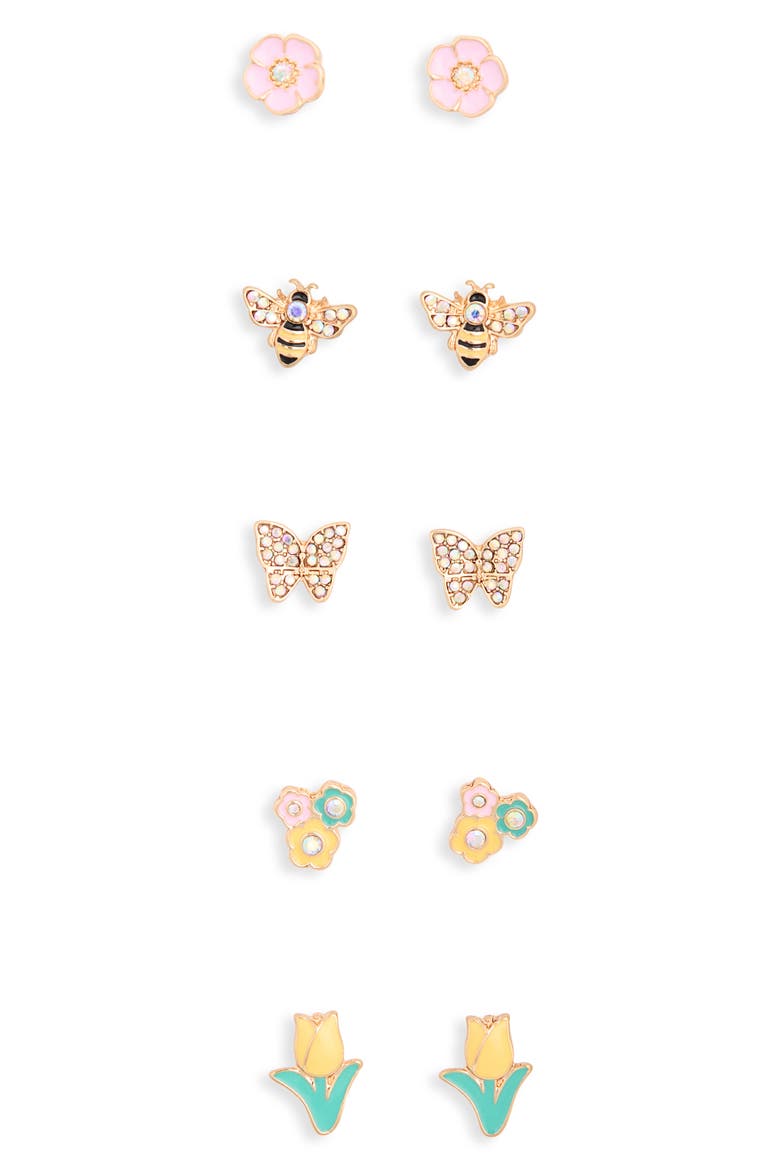 Set of 5 Assorted Stud Earrings, Alternate, color, YELLOW MULTI- GOLD