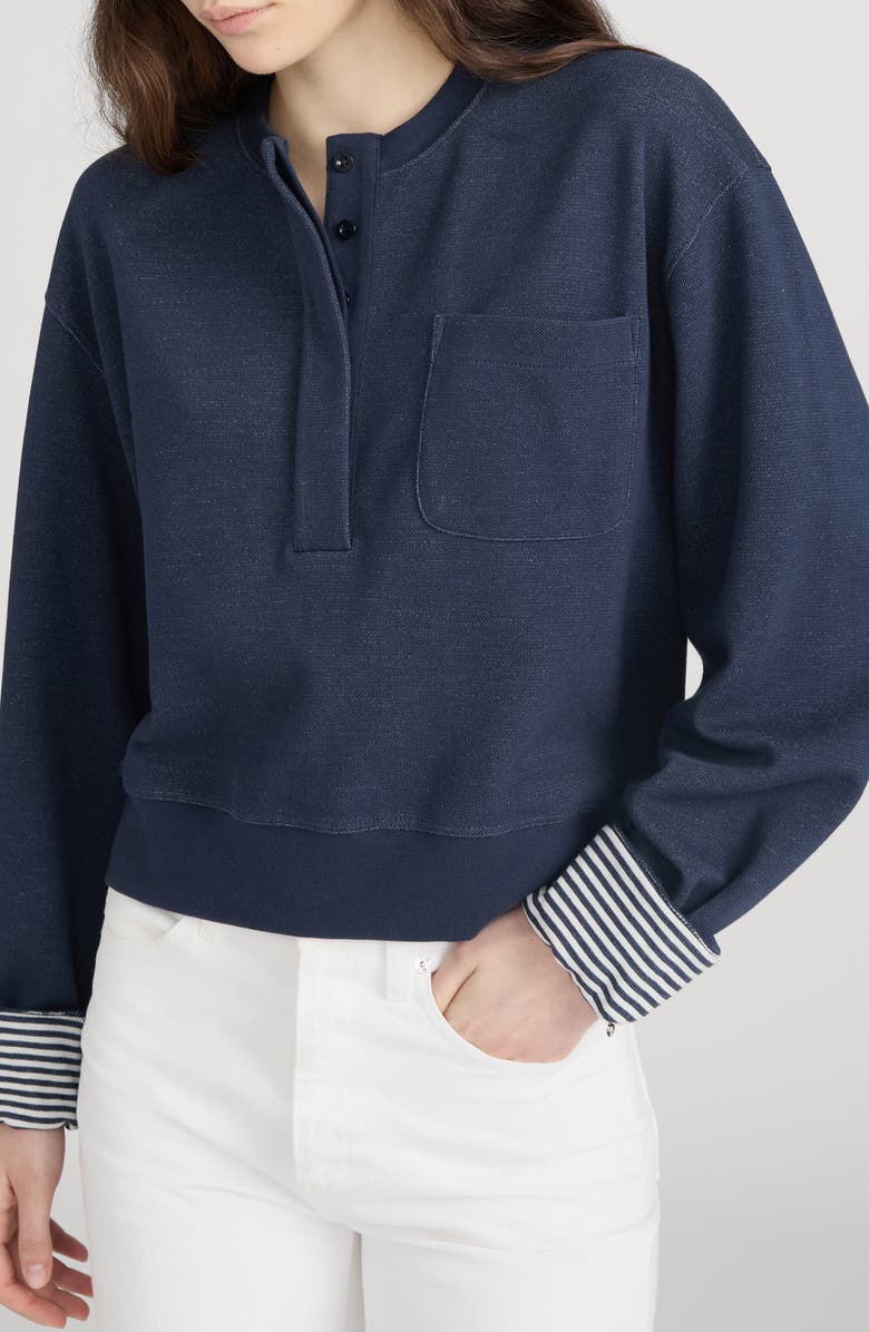 FRAME The Stripe Cuffed Sweatshirt, Alternate, color, Navy Multi
