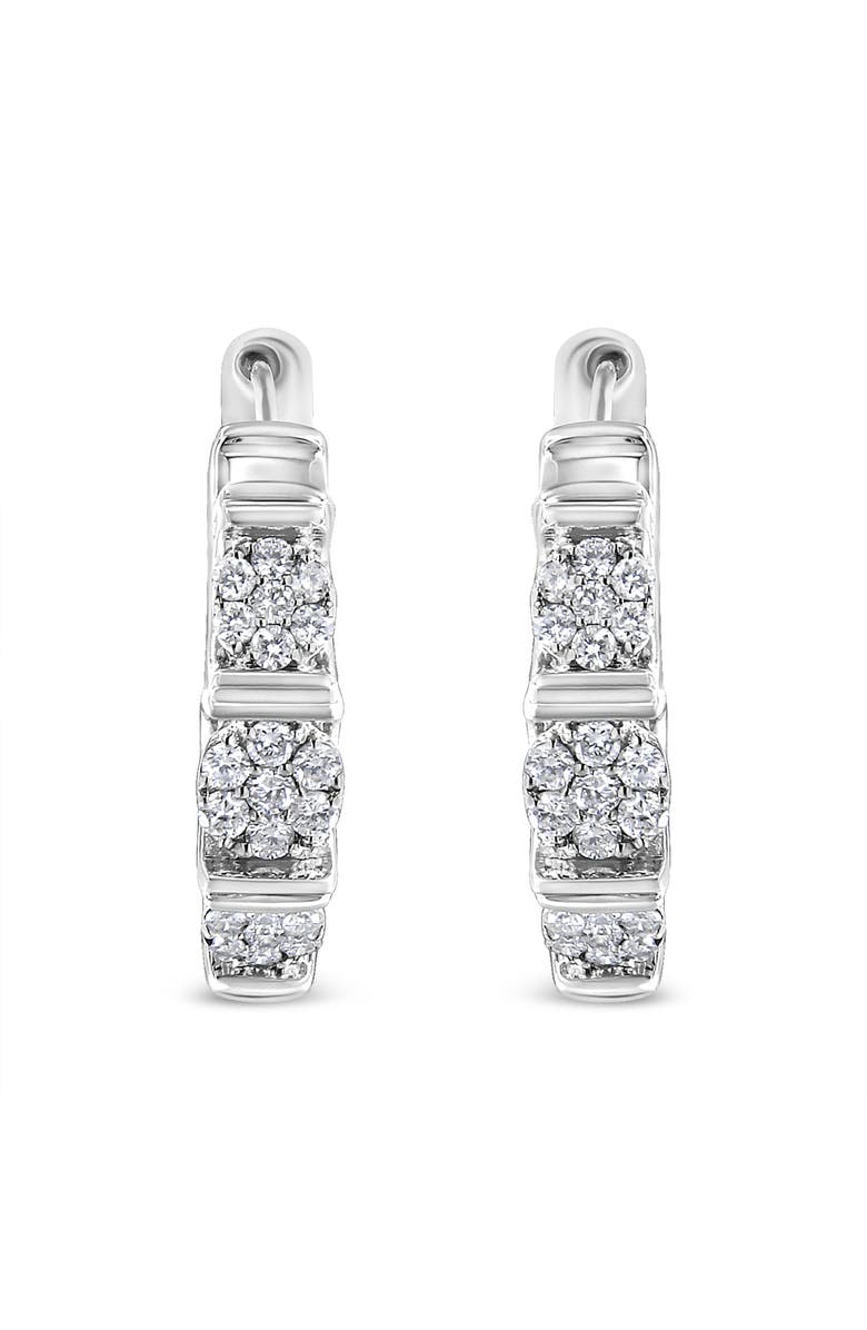 Haus of Brilliance Silver 1/2 Ct Lab Grown Round Diamond Floral Cluster Hoop Earrings, Main, color, White